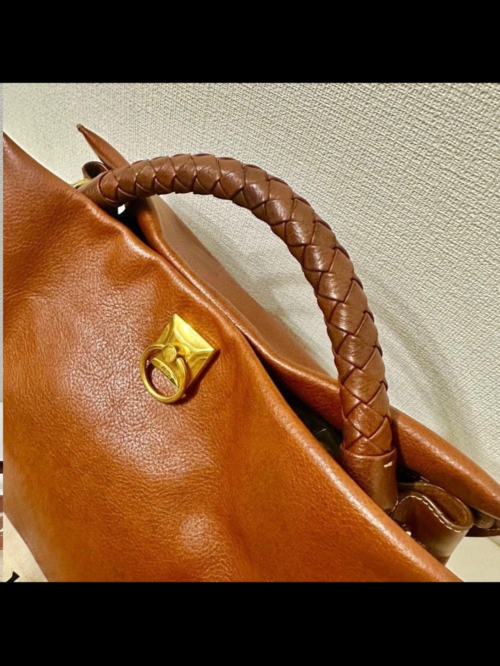 Mulberry Brown Leather Braided-Handle Satchel with Gold Hardware - Picture 6 of 16